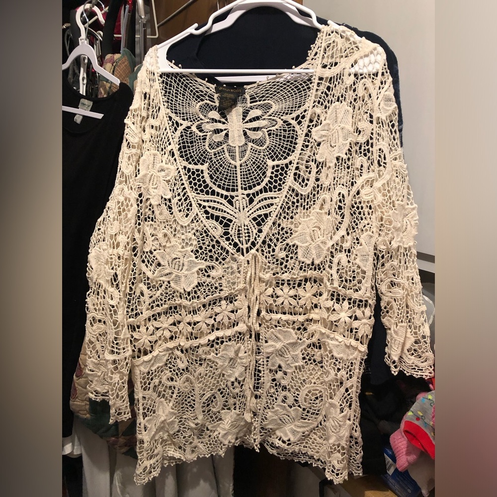 Cream Crochet Lace Cardigan $30 or $25 w/offer